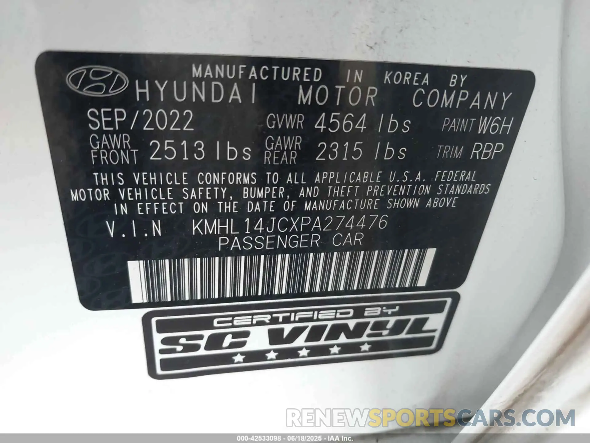 9 Photograph of a damaged car KMHL14JCXPA274476 HYUNDAI SONATA 2023
