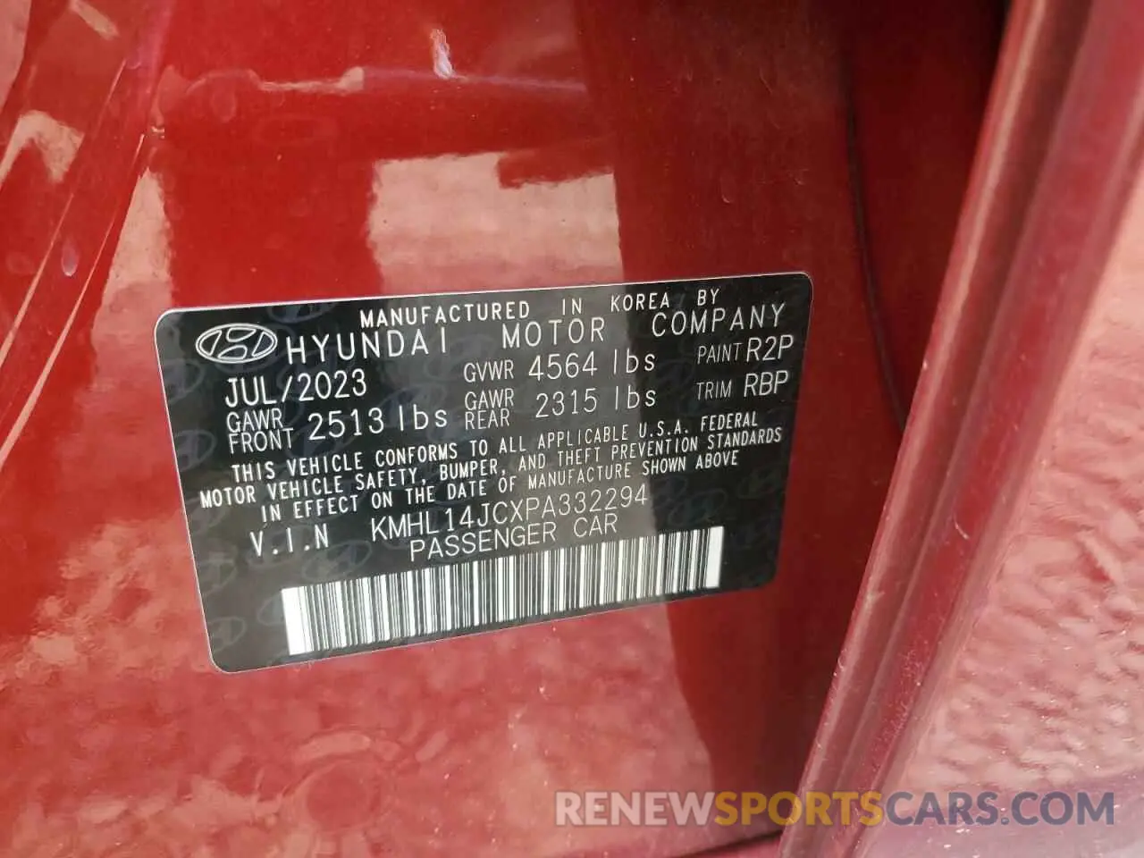 12 Photograph of a damaged car KMHL14JCXPA332294 HYUNDAI SONATA 2023