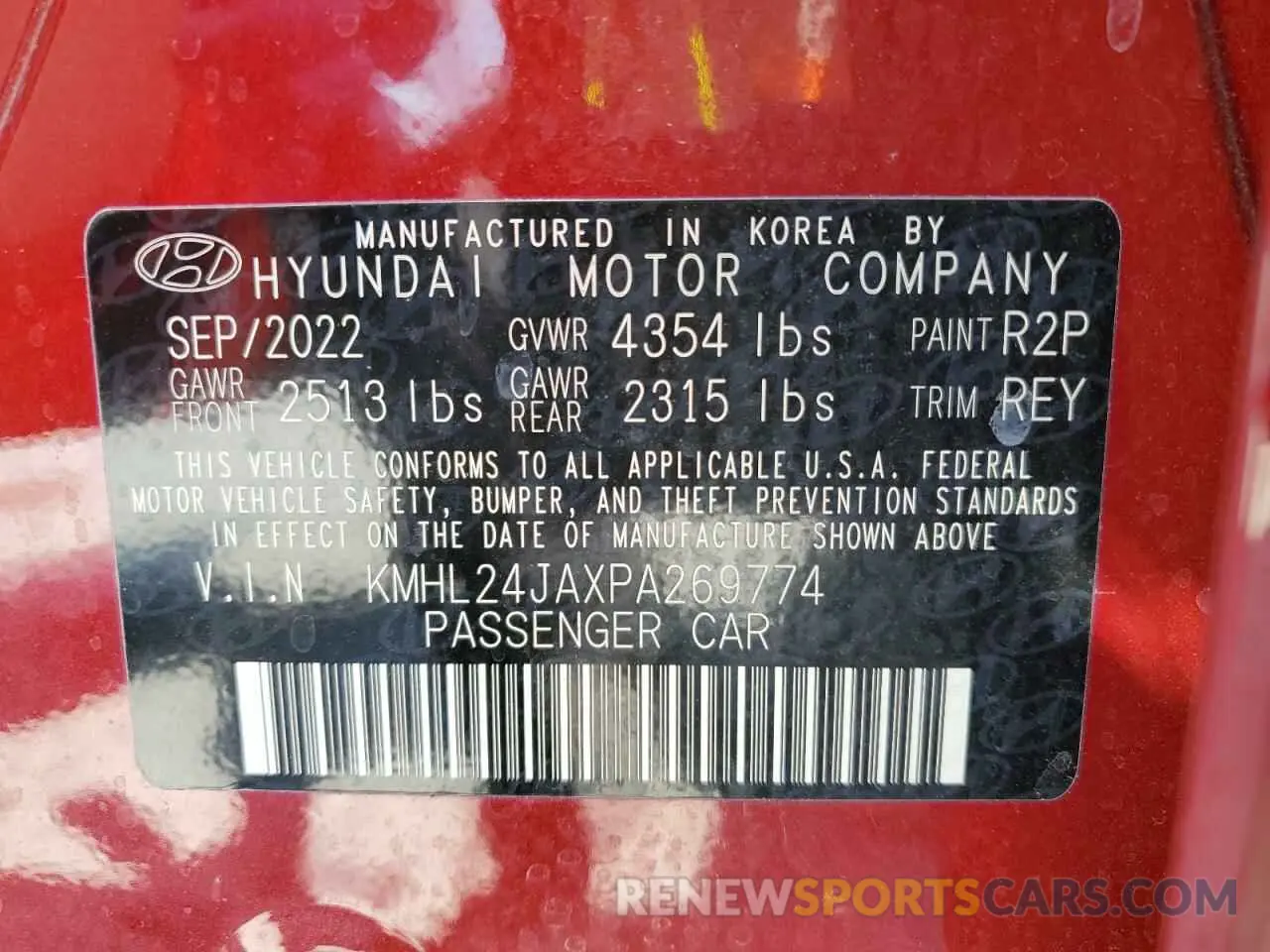 14 Photograph of a damaged car KMHL24JAXPA269774 HYUNDAI SONATA 2023
