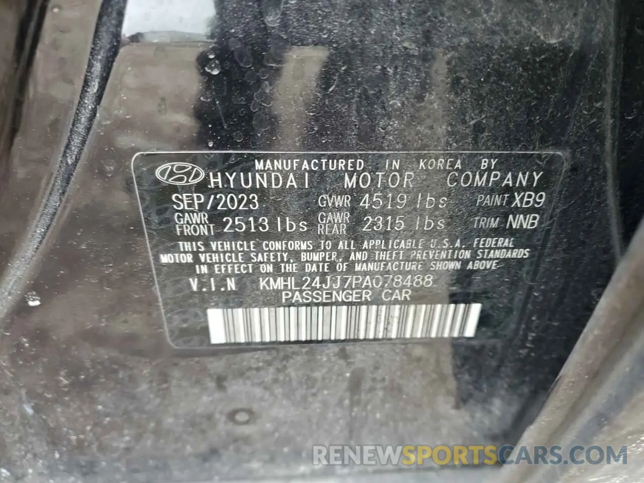 13 Photograph of a damaged car KMHL24JJ7PA078488 HYUNDAI SONATA 2023