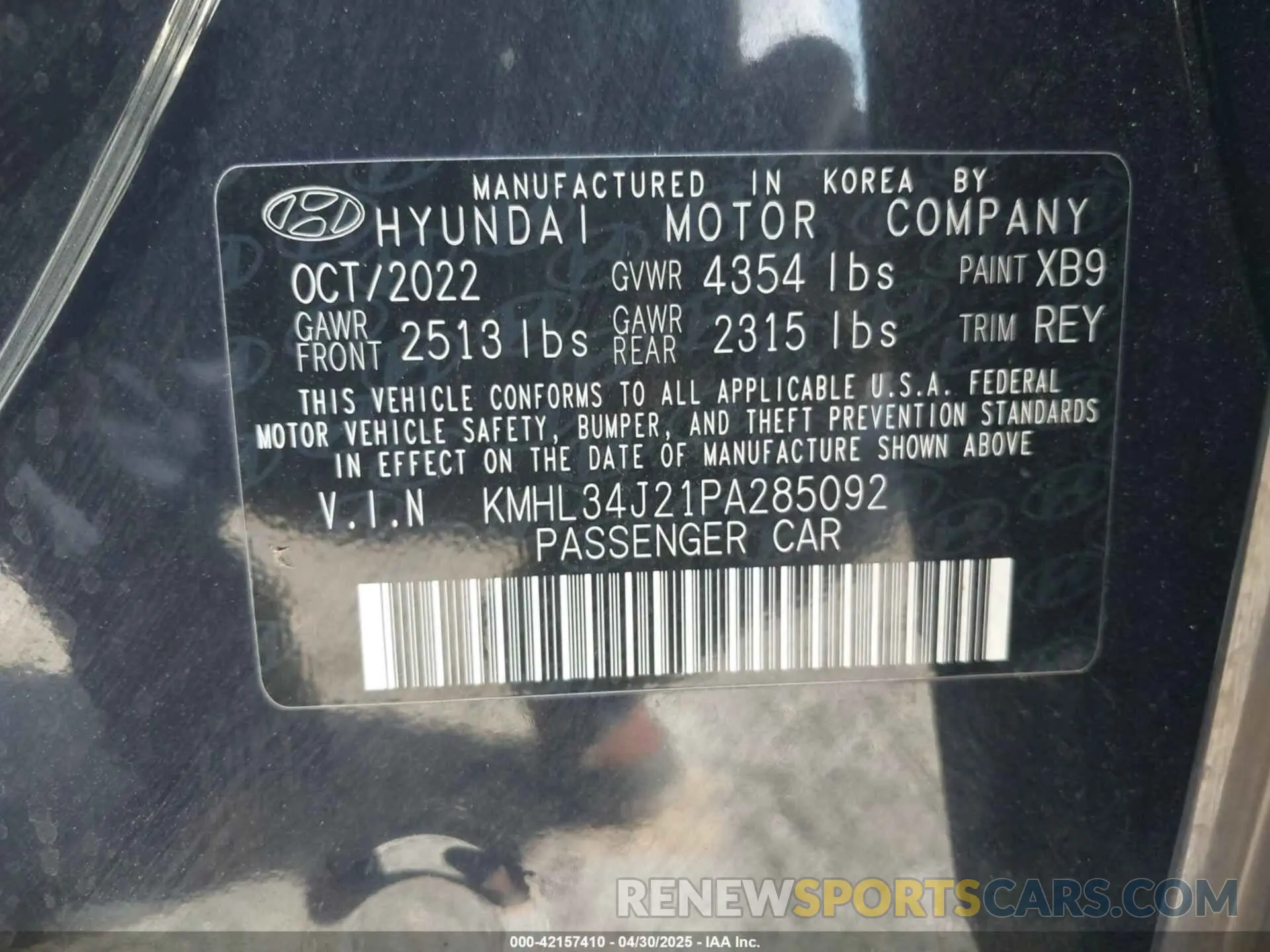 9 Photograph of a damaged car KMHL34J21PA285092 HYUNDAI SONATA 2023