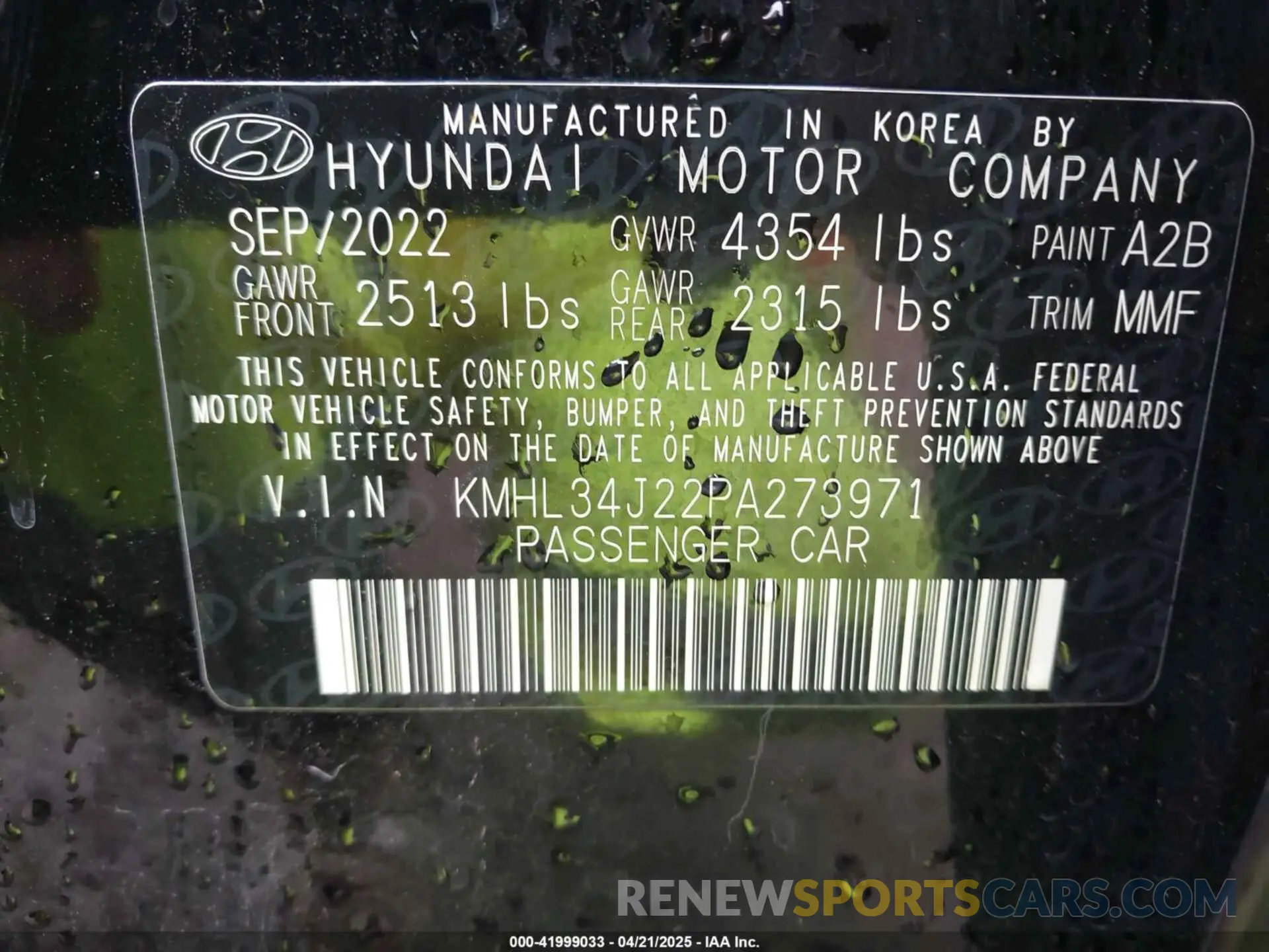 9 Photograph of a damaged car KMHL34J22PA273971 HYUNDAI SONATA 2023