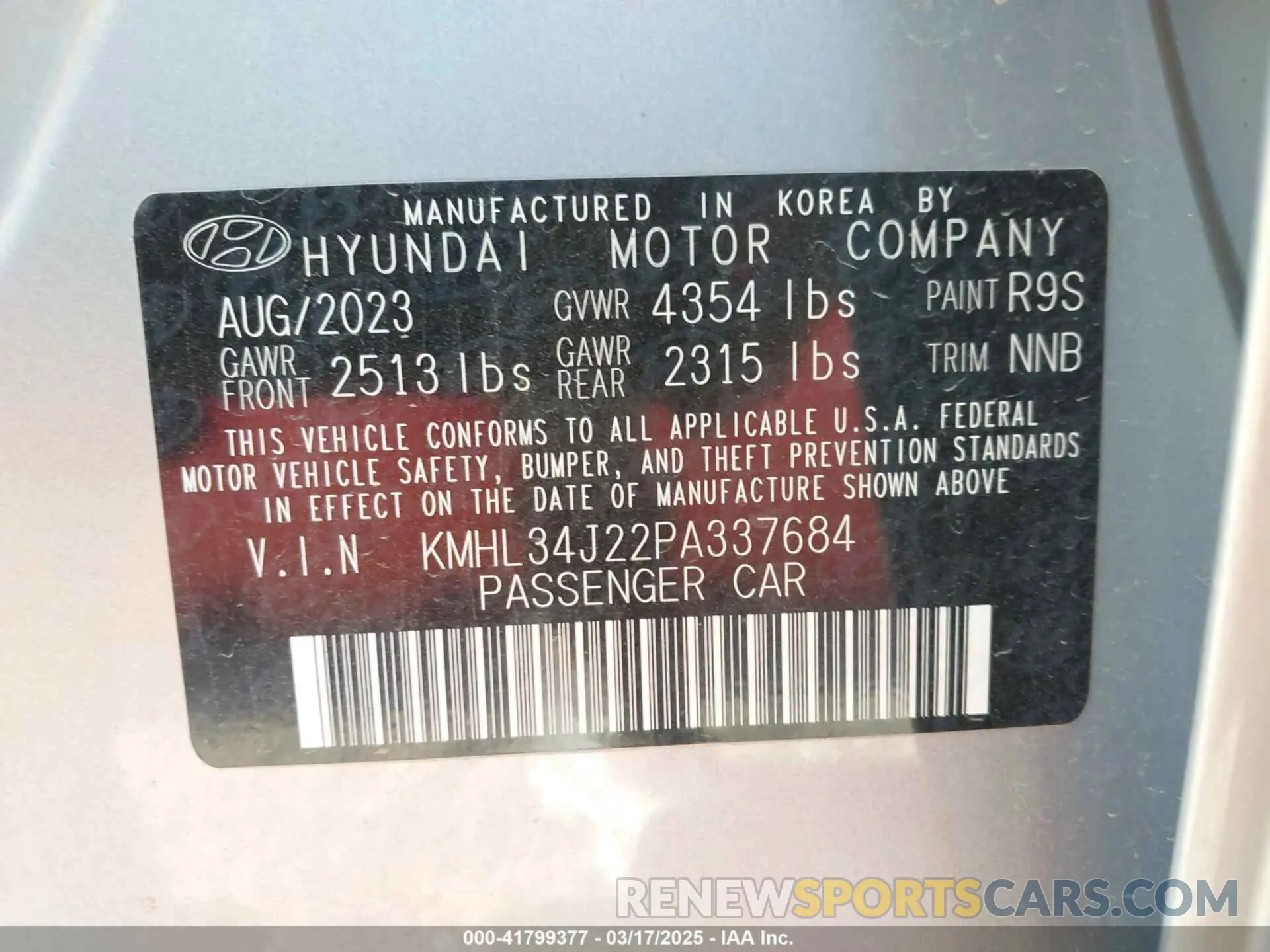9 Photograph of a damaged car KMHL34J22PA337684 HYUNDAI SONATA 2023