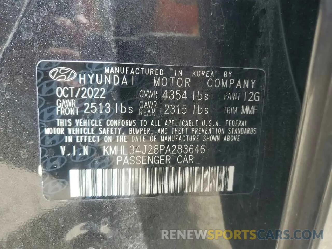 12 Photograph of a damaged car KMHL34J28PA283646 HYUNDAI SONATA 2023