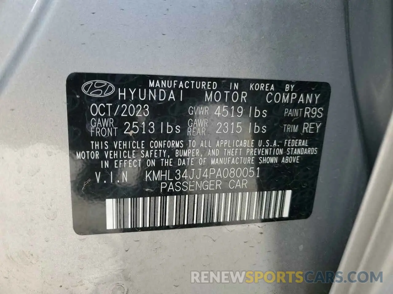 13 Photograph of a damaged car KMHL34JJ4PA080051 HYUNDAI SONATA 2023