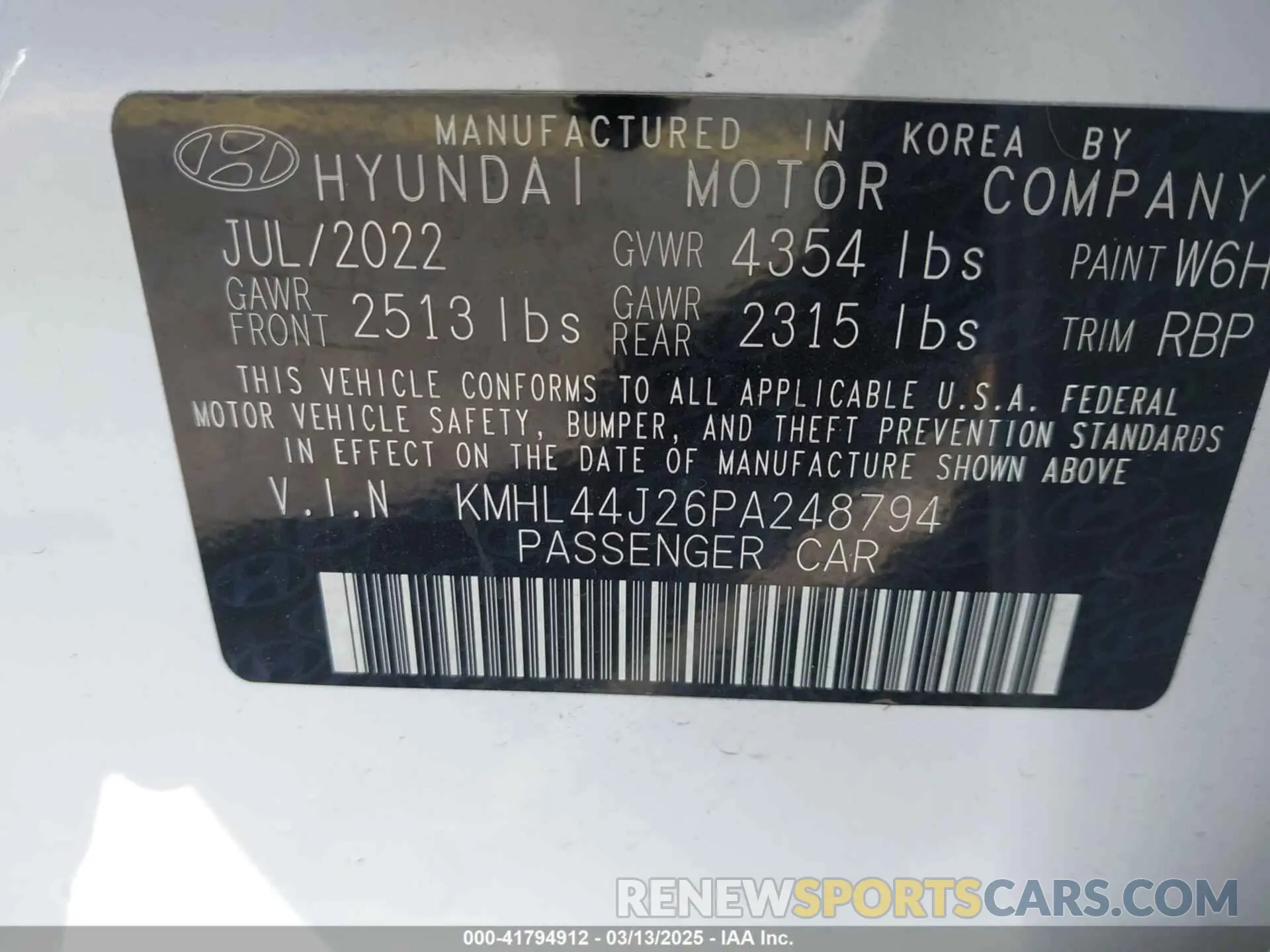 9 Photograph of a damaged car KMHL44J26PA248794 HYUNDAI SONATA 2023