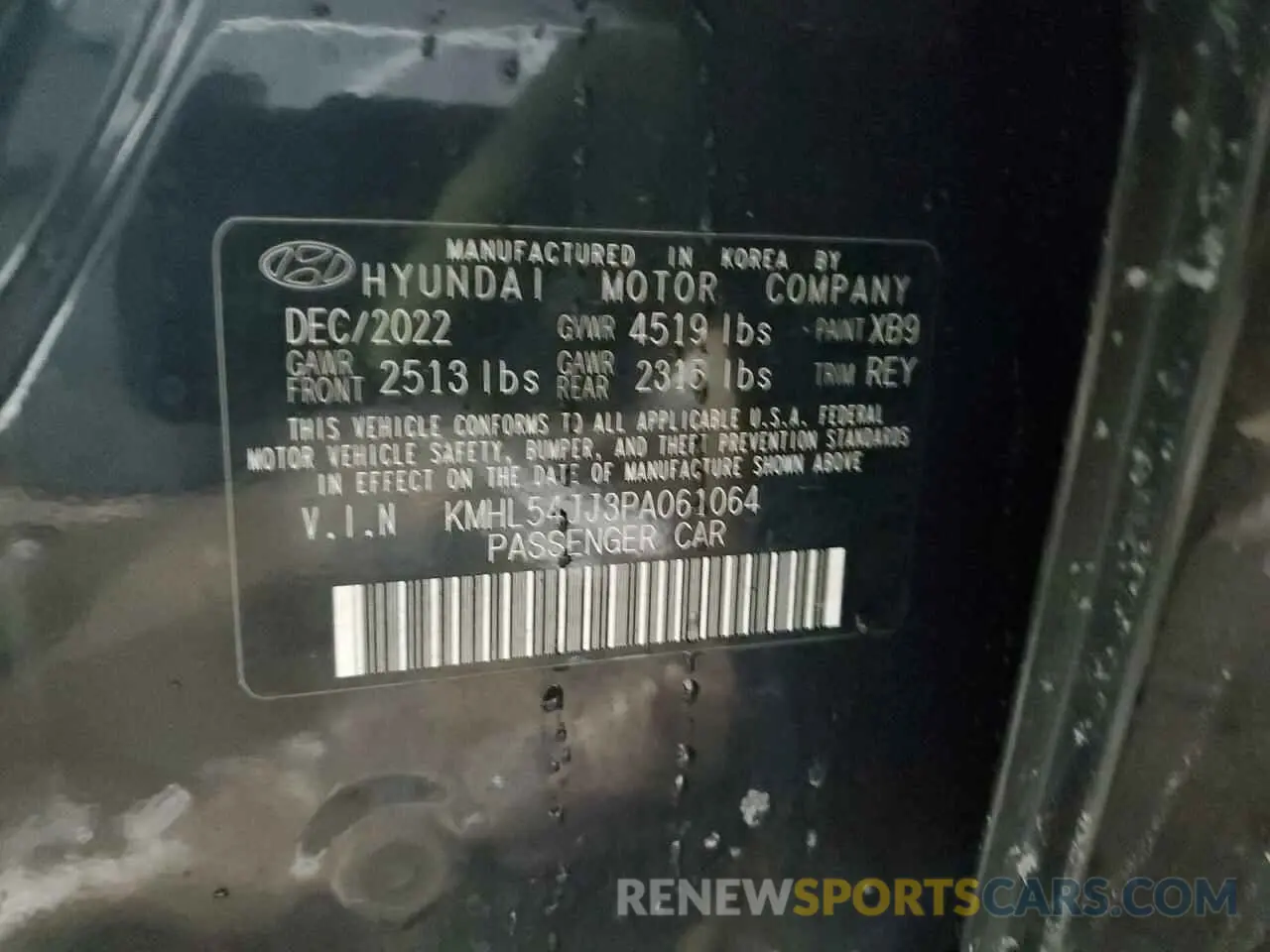 13 Photograph of a damaged car KMHL54JJ3PA061064 HYUNDAI SONATA 2023