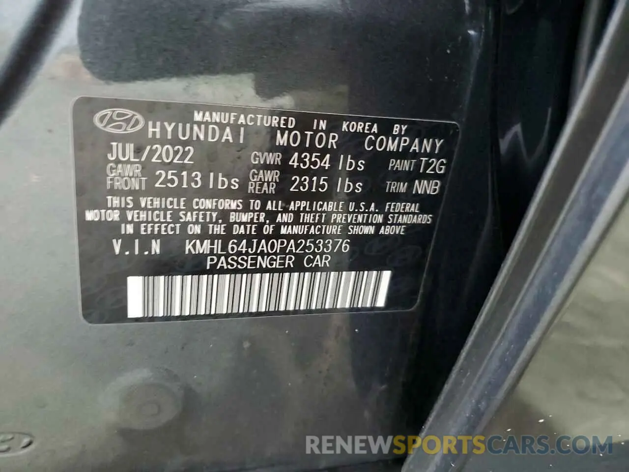 14 Photograph of a damaged car KMHL64JA0PA253376 HYUNDAI SONATA 2023