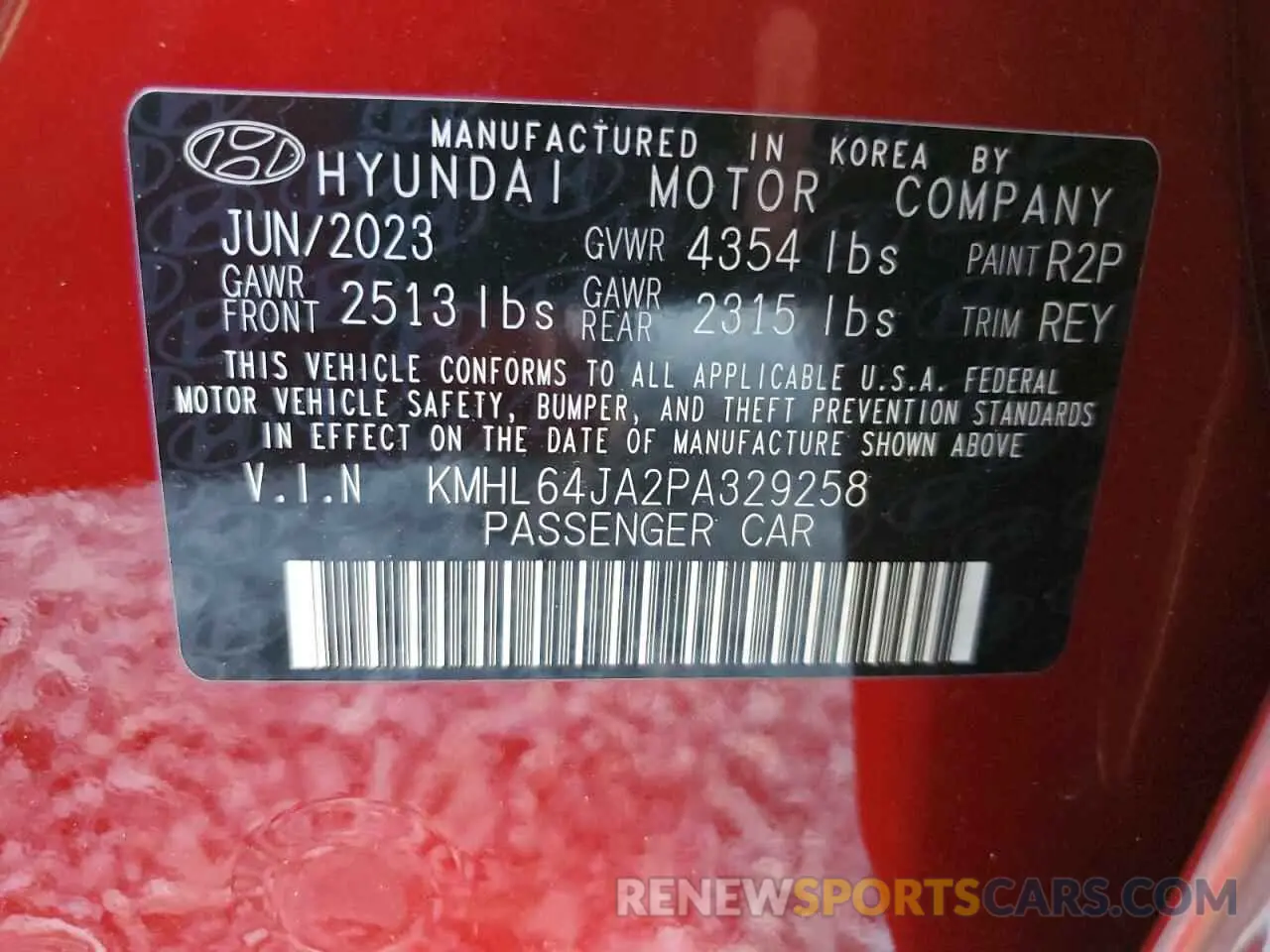 14 Photograph of a damaged car KMHL64JA2PA329258 HYUNDAI SONATA 2023