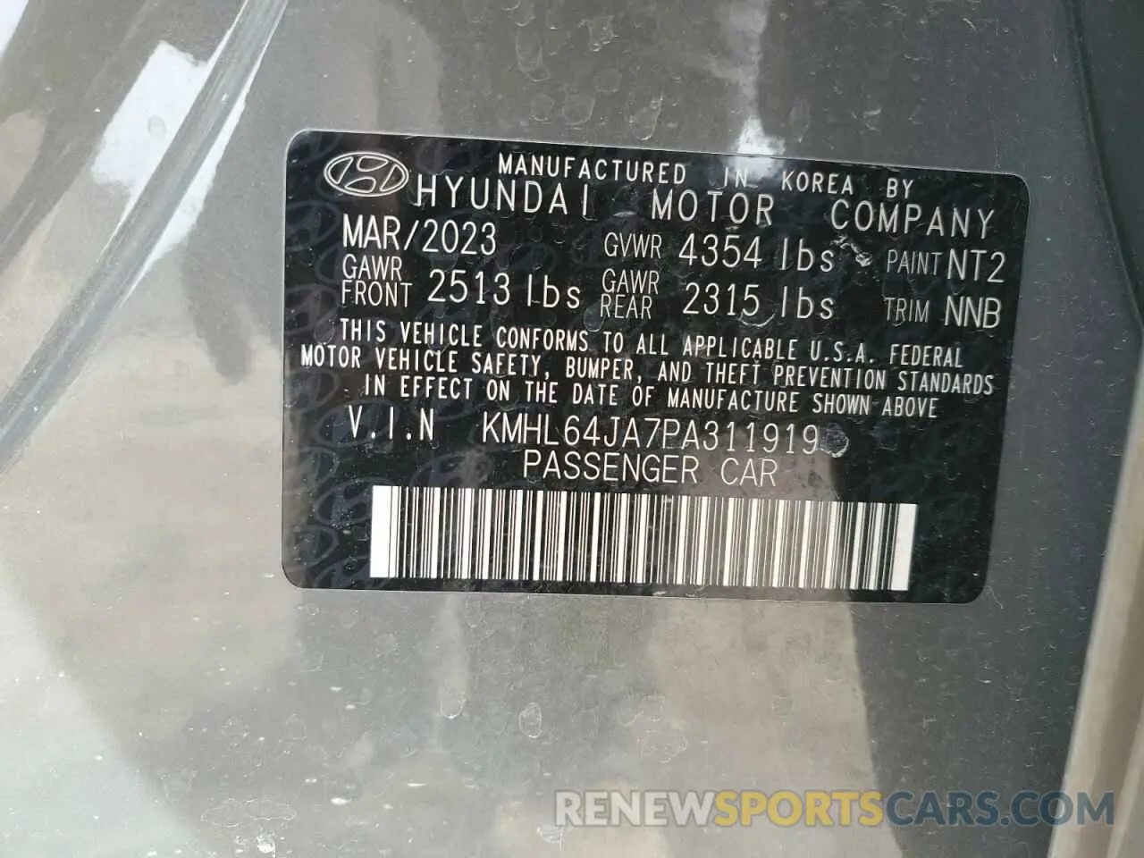 13 Photograph of a damaged car KMHL64JA7PA311919 HYUNDAI SONATA 2023