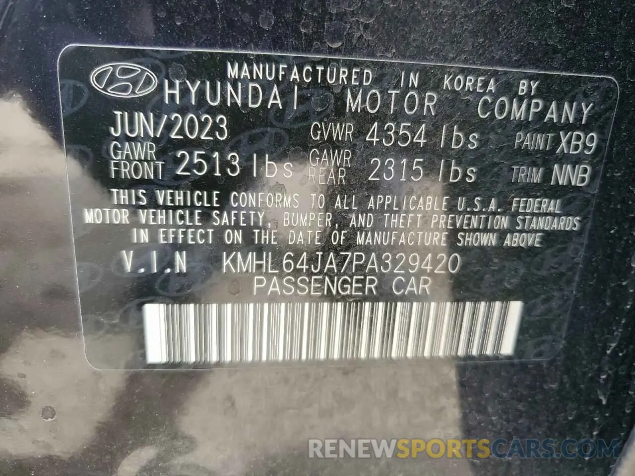 13 Photograph of a damaged car KMHL64JA7PA329420 HYUNDAI SONATA 2023
