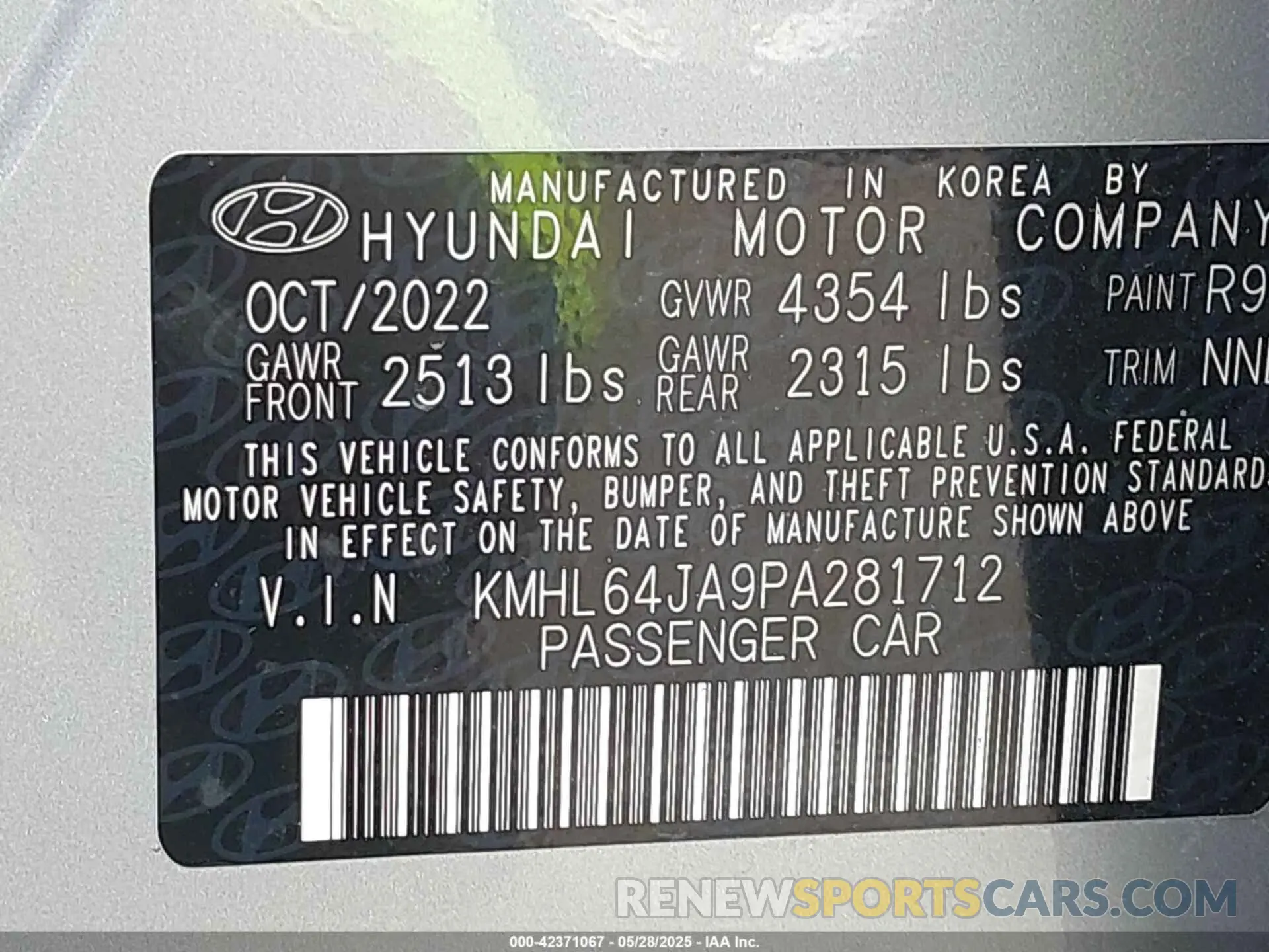 9 Photograph of a damaged car KMHL64JA9PA281712 HYUNDAI SONATA 2023