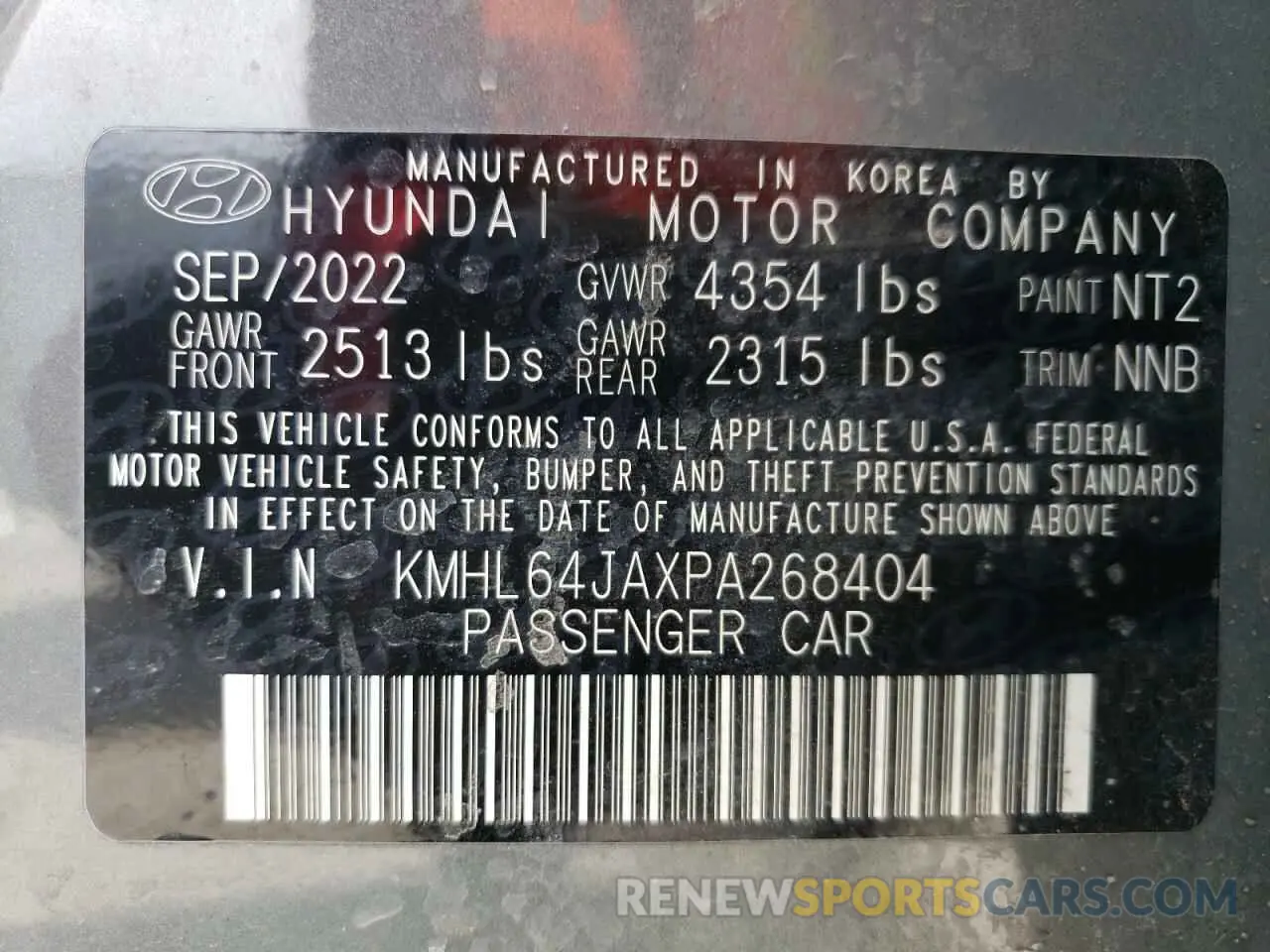 14 Photograph of a damaged car KMHL64JAXPA268404 HYUNDAI SONATA 2023