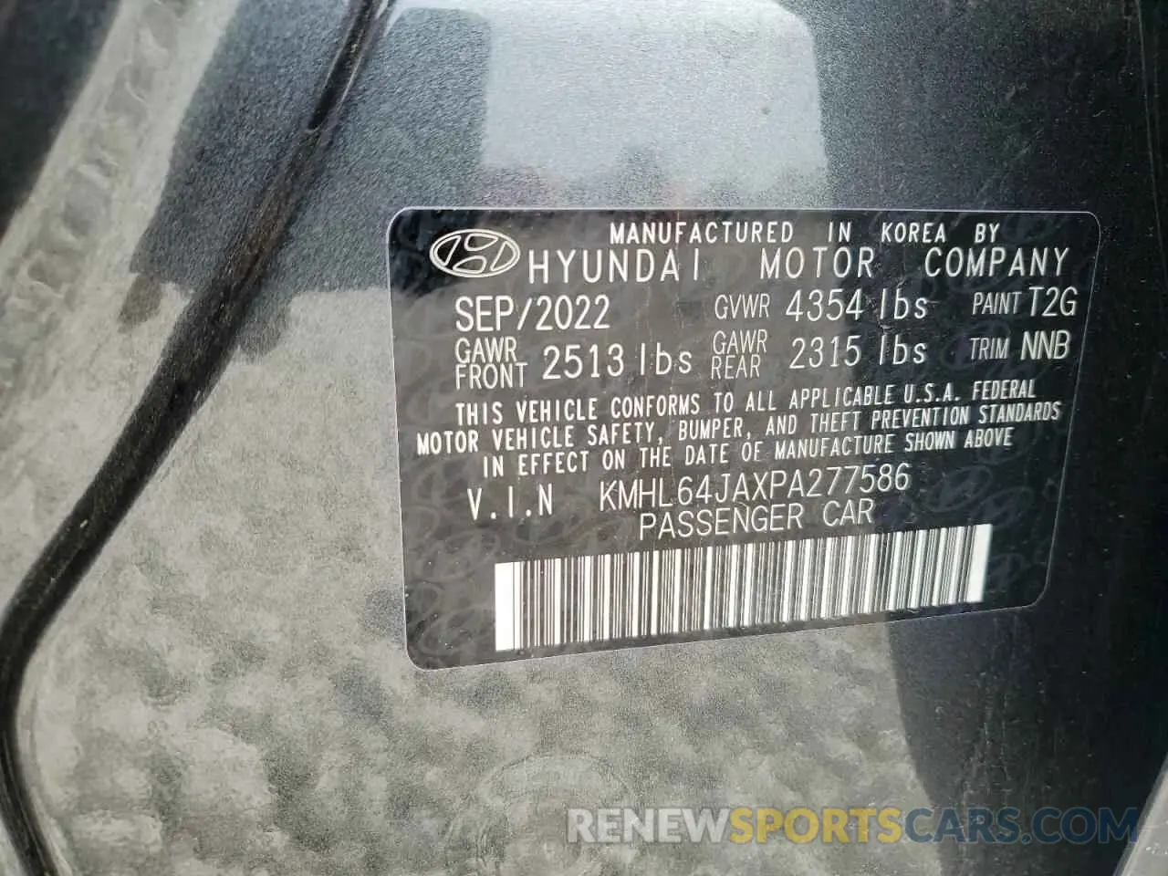 12 Photograph of a damaged car KMHL64JAXPA277586 HYUNDAI SONATA 2023
