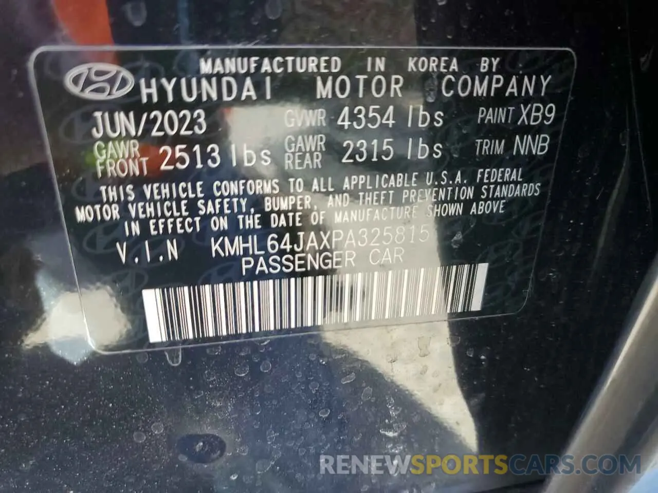 13 Photograph of a damaged car KMHL64JAXPA325815 HYUNDAI SONATA 2023