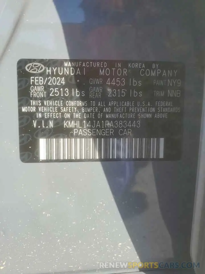 14 Photograph of a damaged car KMHL14JA1RA383443 HYUNDAI SONATA 2024