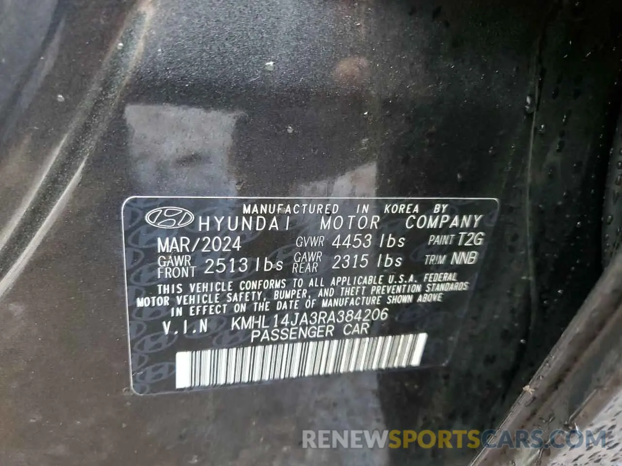 14 Photograph of a damaged car KMHL14JA3RA384206 HYUNDAI SONATA 2024
