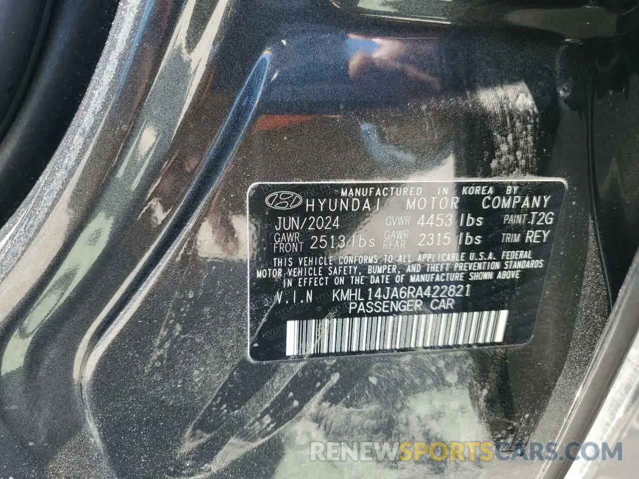 14 Photograph of a damaged car KMHL14JA6RA422821 HYUNDAI SONATA 2024