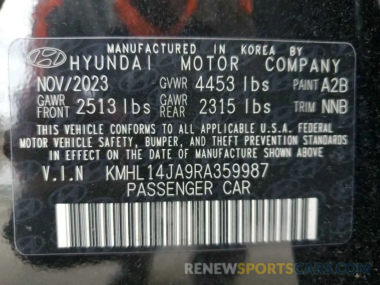 13 Photograph of a damaged car KMHL14JA9RA359987 HYUNDAI SONATA 2024
