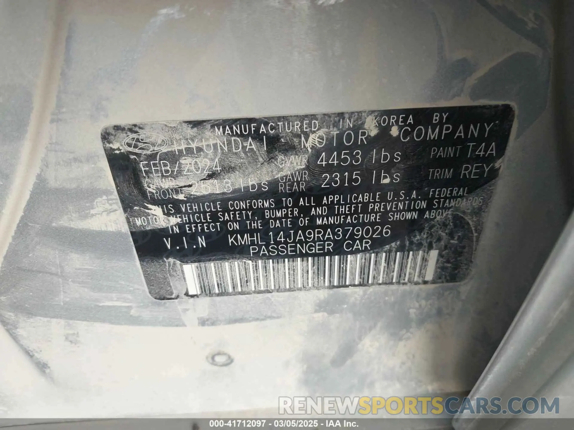 9 Photograph of a damaged car KMHL14JA9RA379026 HYUNDAI SONATA 2024
