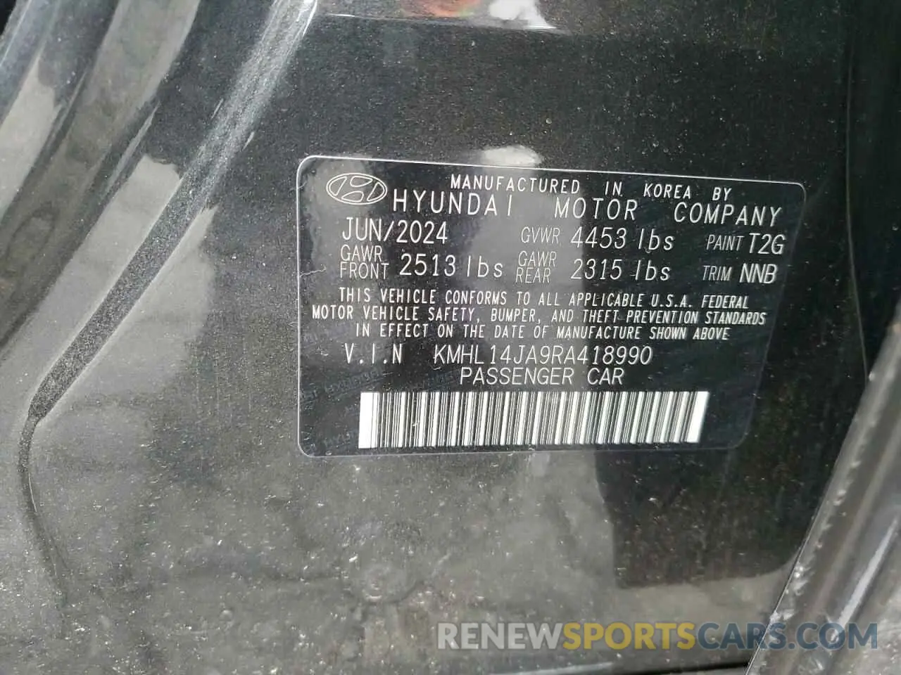13 Photograph of a damaged car KMHL14JA9RA418990 HYUNDAI SONATA 2024