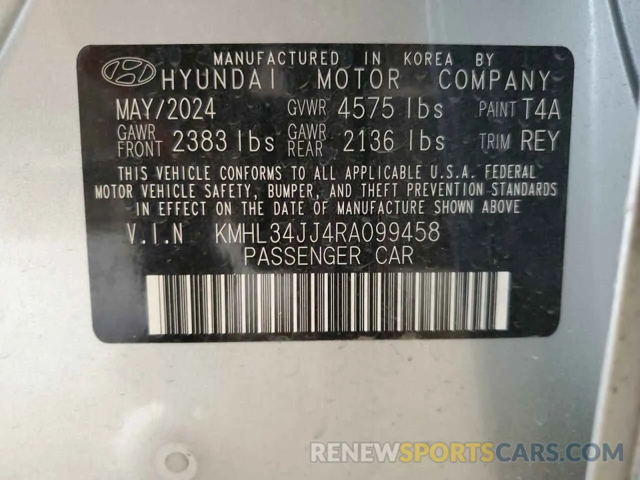 12 Photograph of a damaged car KMHL34JJ4RA099458 HYUNDAI SONATA 2024