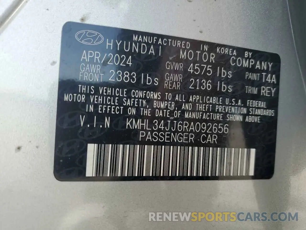 12 Photograph of a damaged car KMHL34JJ6RA092656 HYUNDAI SONATA 2024