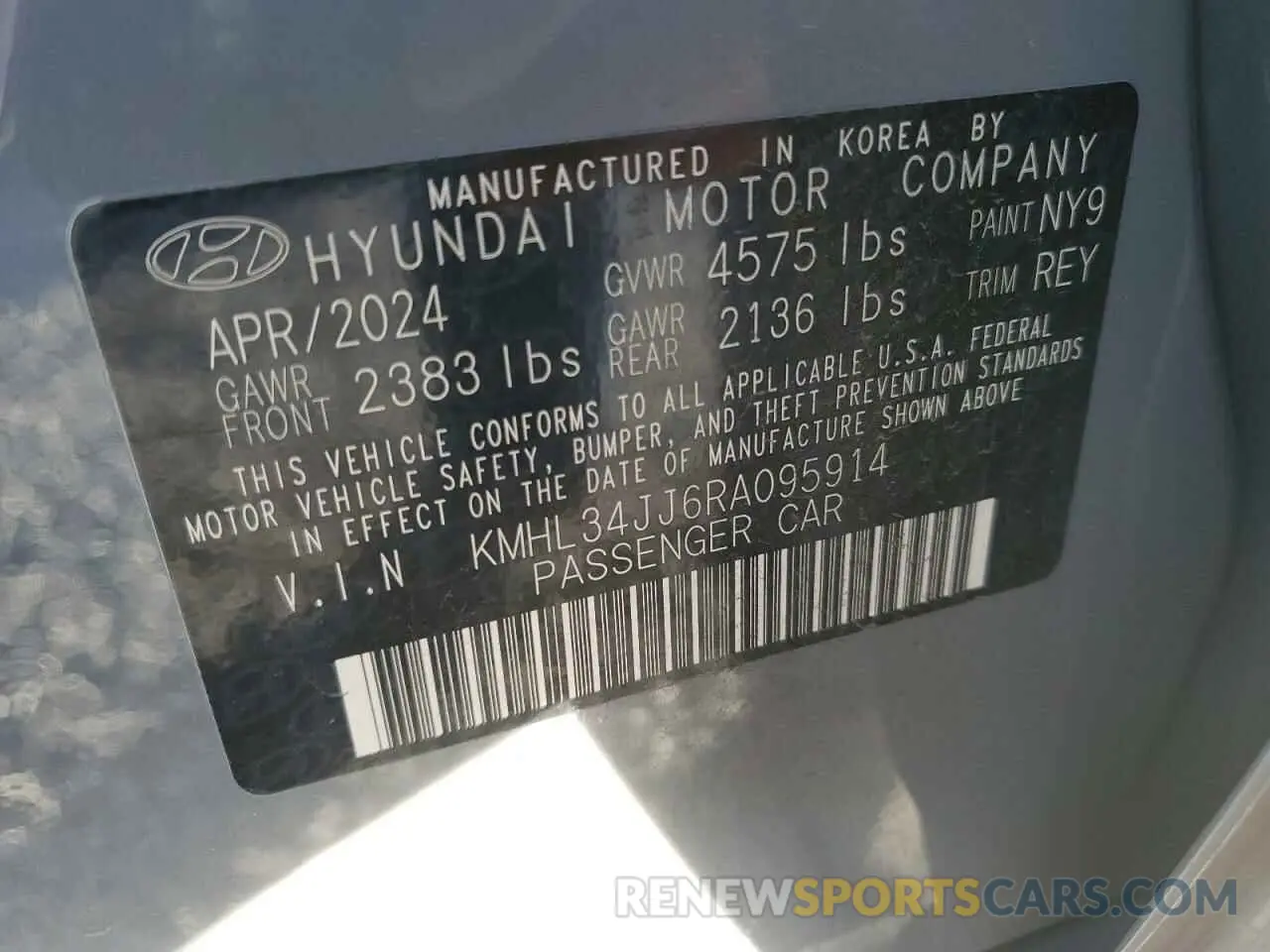 12 Photograph of a damaged car KMHL34JJ6RA095914 HYUNDAI SONATA 2024