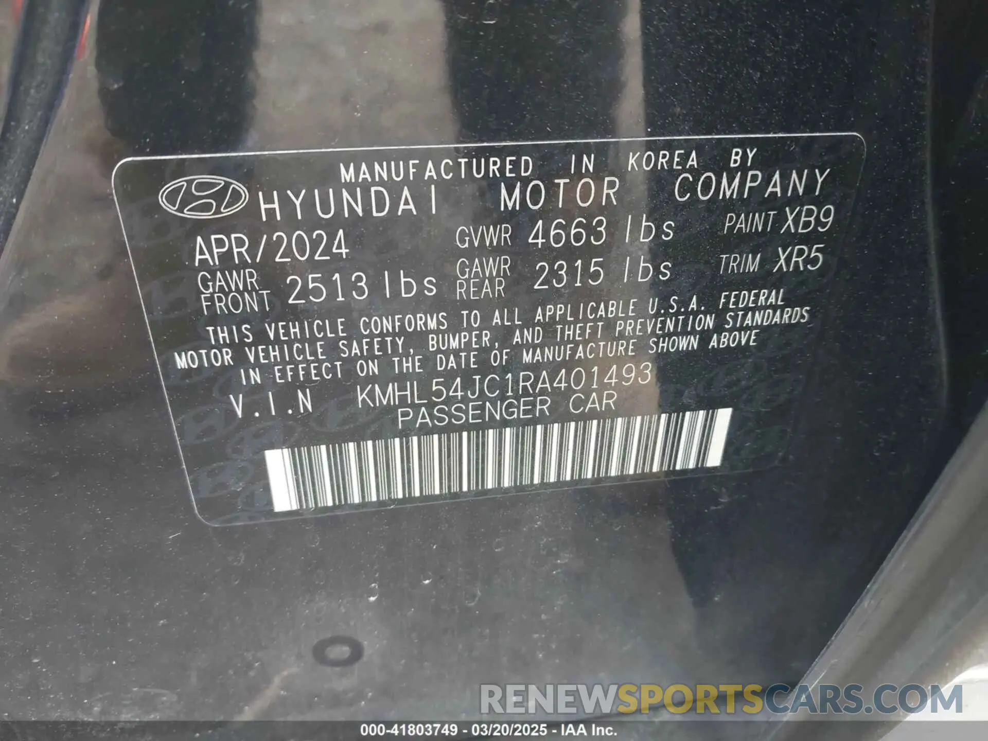 9 Photograph of a damaged car KMHL54JC1RA401493 HYUNDAI SONATA 2024