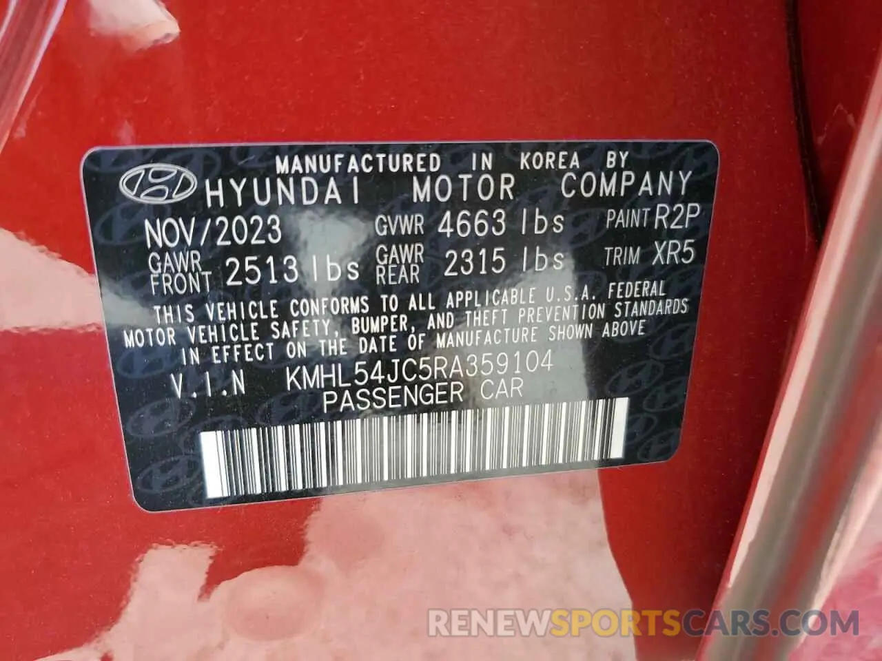 13 Photograph of a damaged car KMHL54JC5RA359104 HYUNDAI SONATA 2024