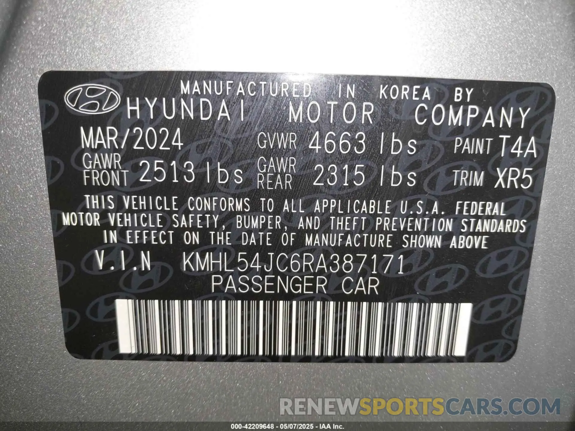 9 Photograph of a damaged car KMHL54JC6RA387171 HYUNDAI SONATA 2024