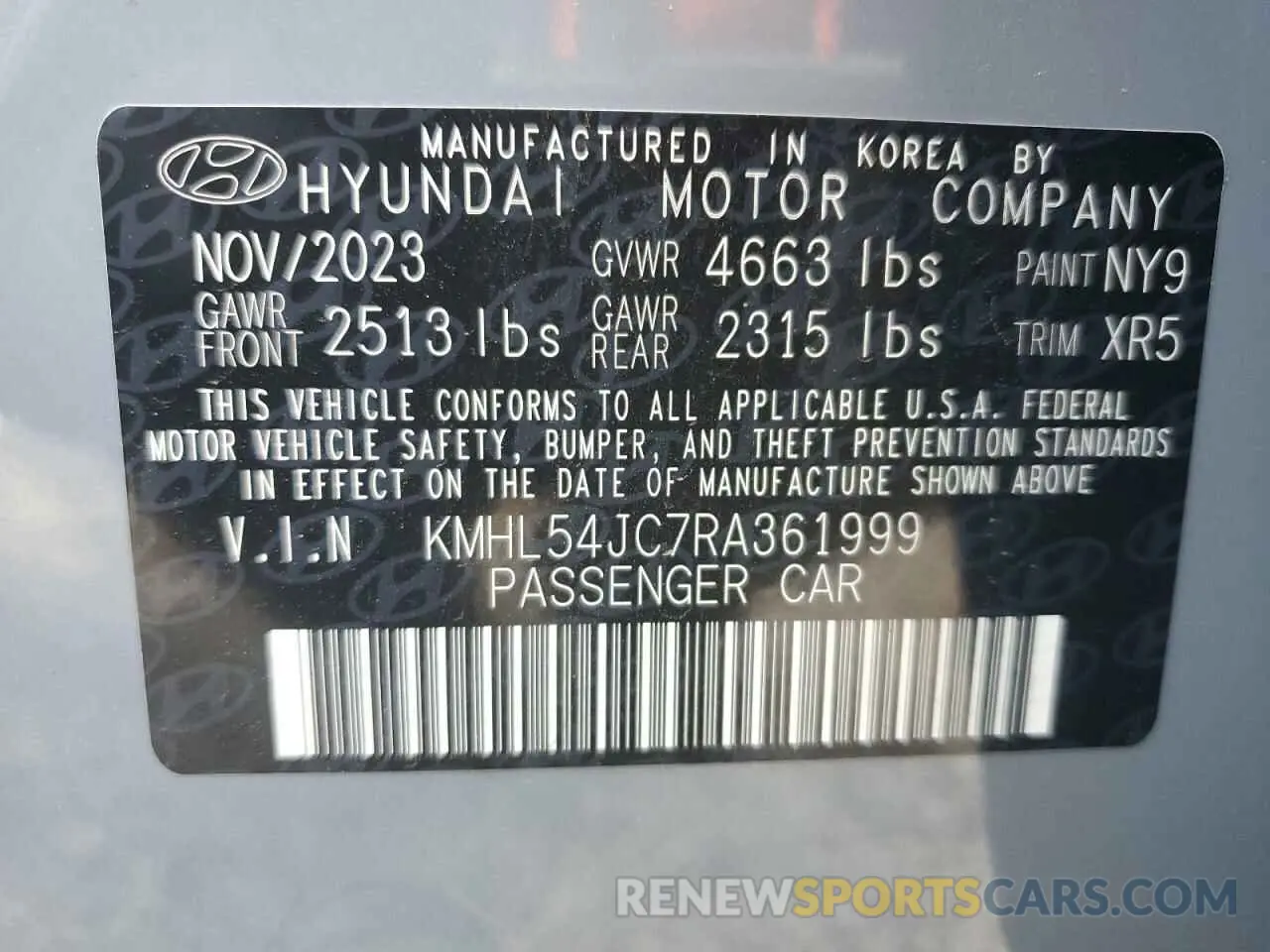 13 Photograph of a damaged car KMHL54JC7RA361999 HYUNDAI SONATA 2024