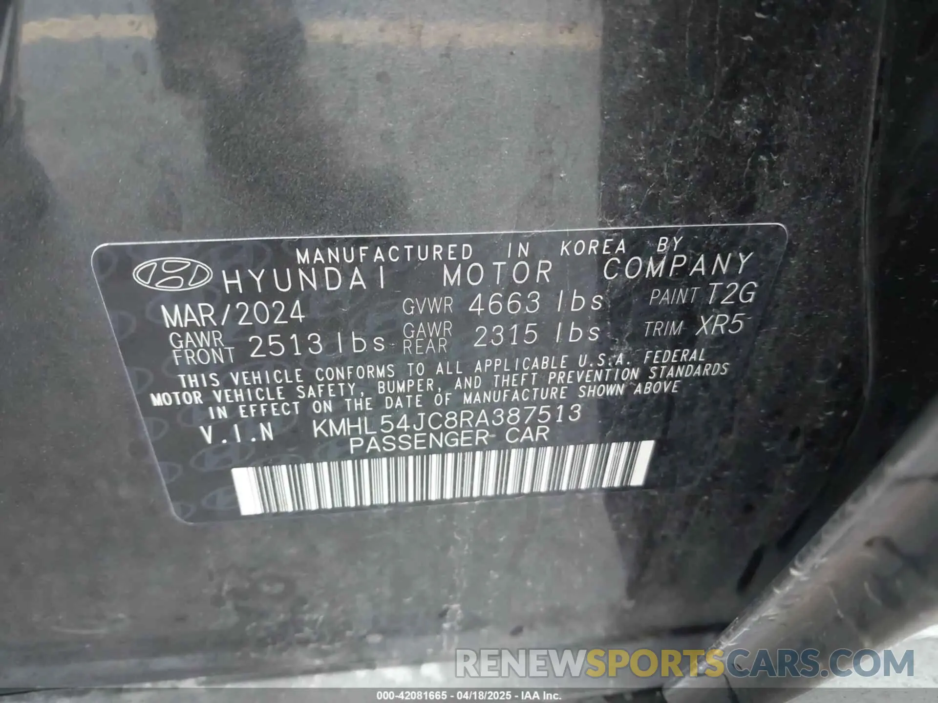 9 Photograph of a damaged car KMHL54JC8RA387513 HYUNDAI SONATA 2024