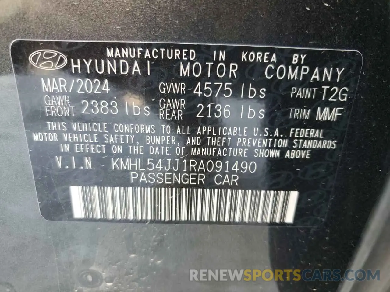 14 Photograph of a damaged car KMHL54JJ1RA091490 HYUNDAI SONATA 2024