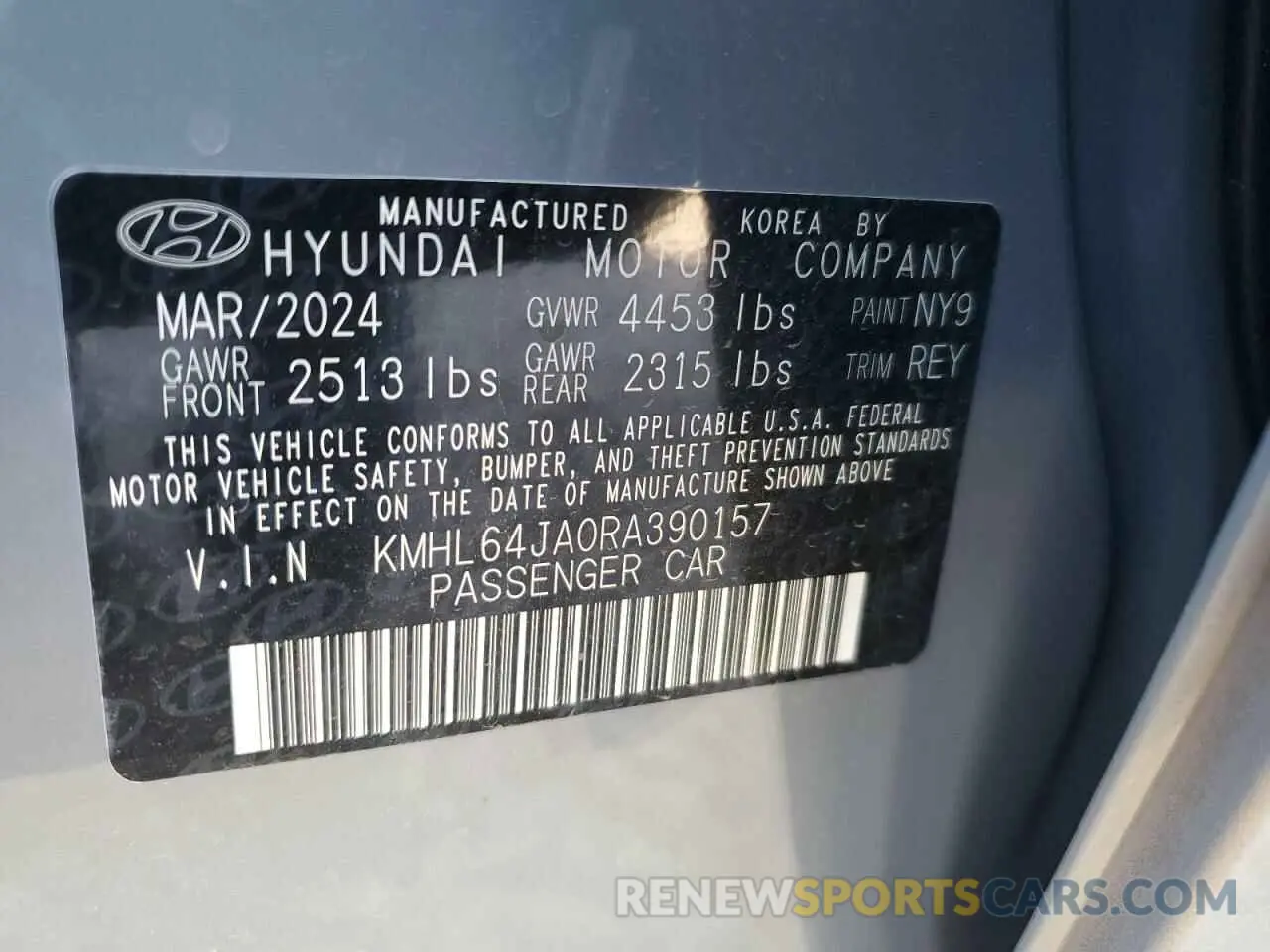 12 Photograph of a damaged car KMHL64JA0RA390157 HYUNDAI SONATA 2024