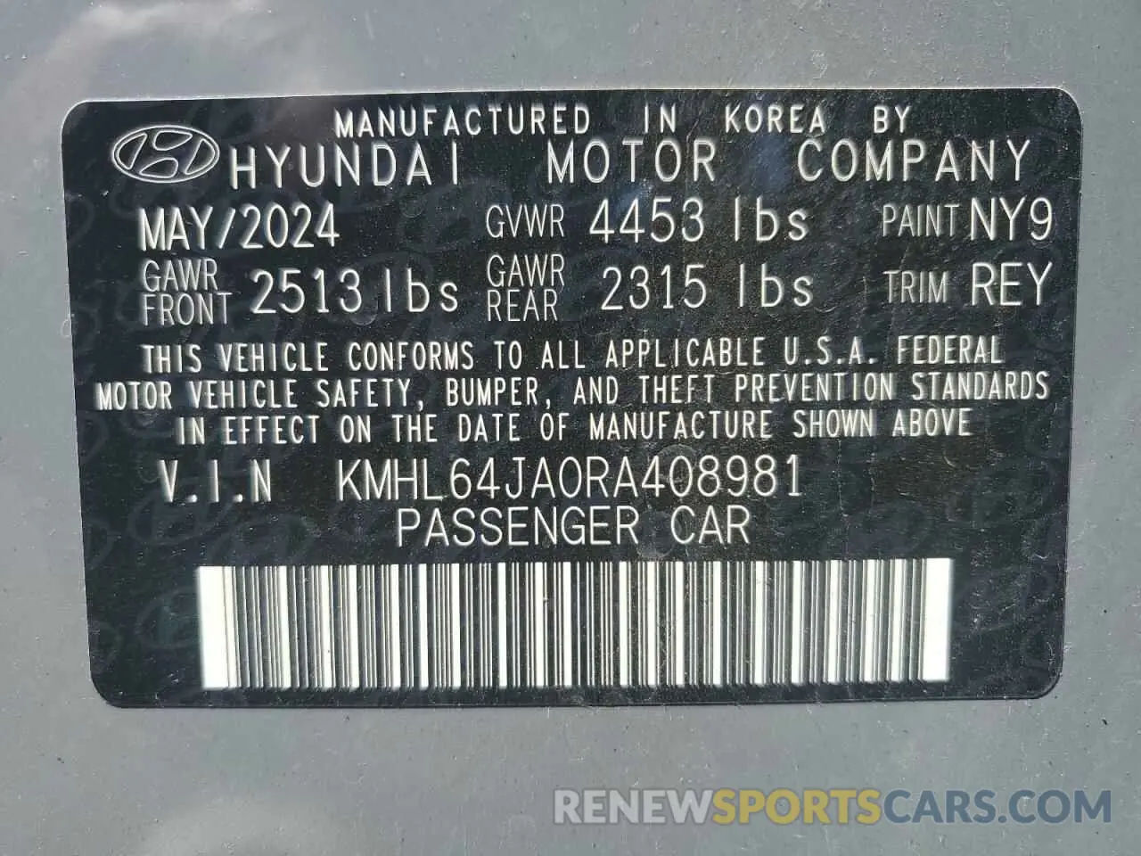 12 Photograph of a damaged car KMHL64JA0RA408981 HYUNDAI SONATA 2024