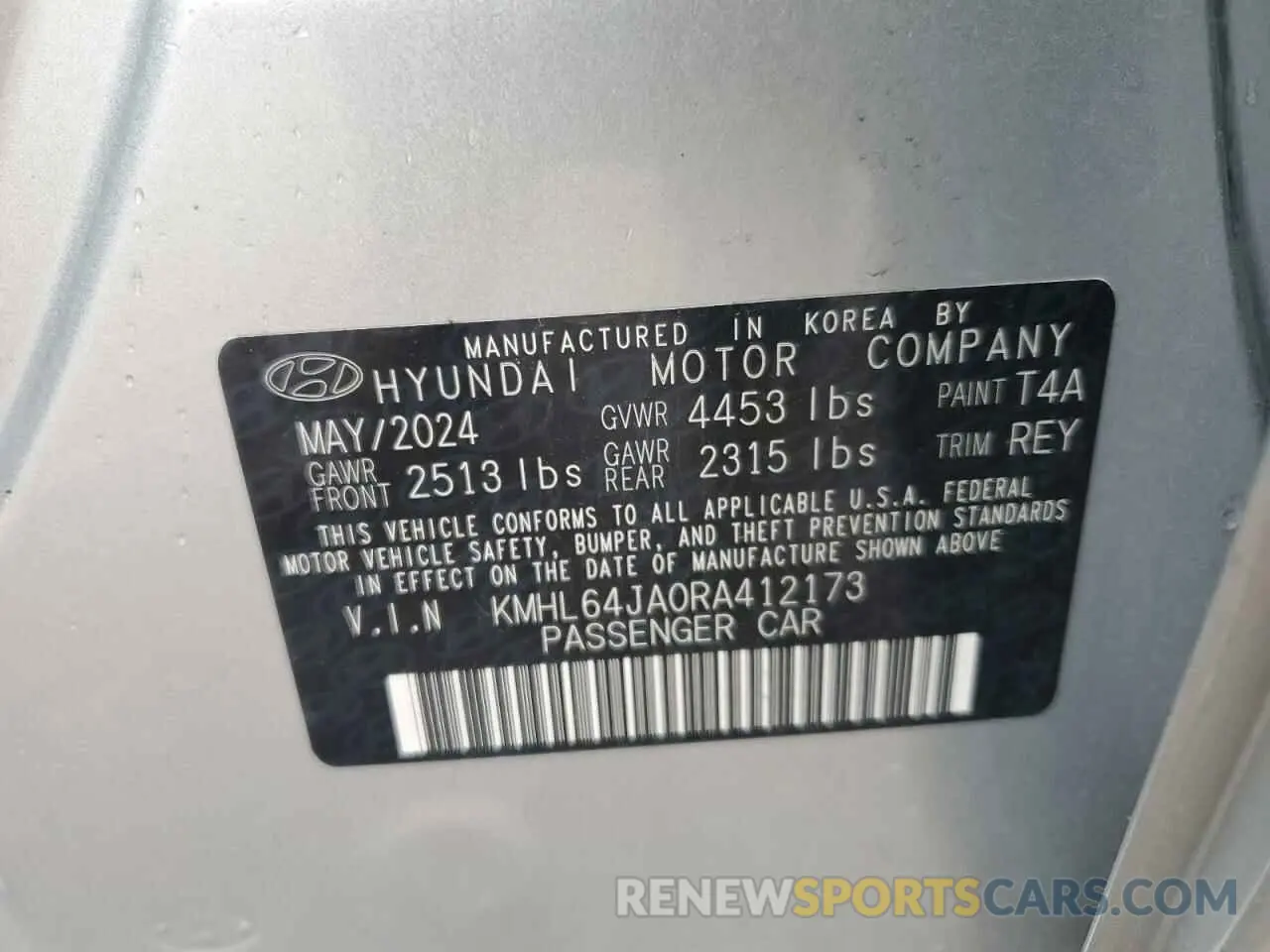 13 Photograph of a damaged car KMHL64JA0RA412173 HYUNDAI SONATA 2024