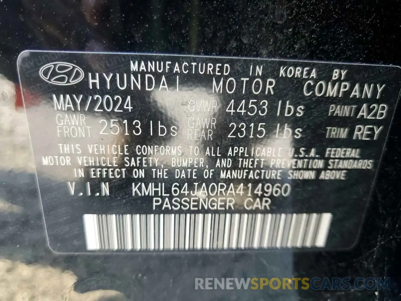 12 Photograph of a damaged car KMHL64JA0RA414960 HYUNDAI SONATA 2024