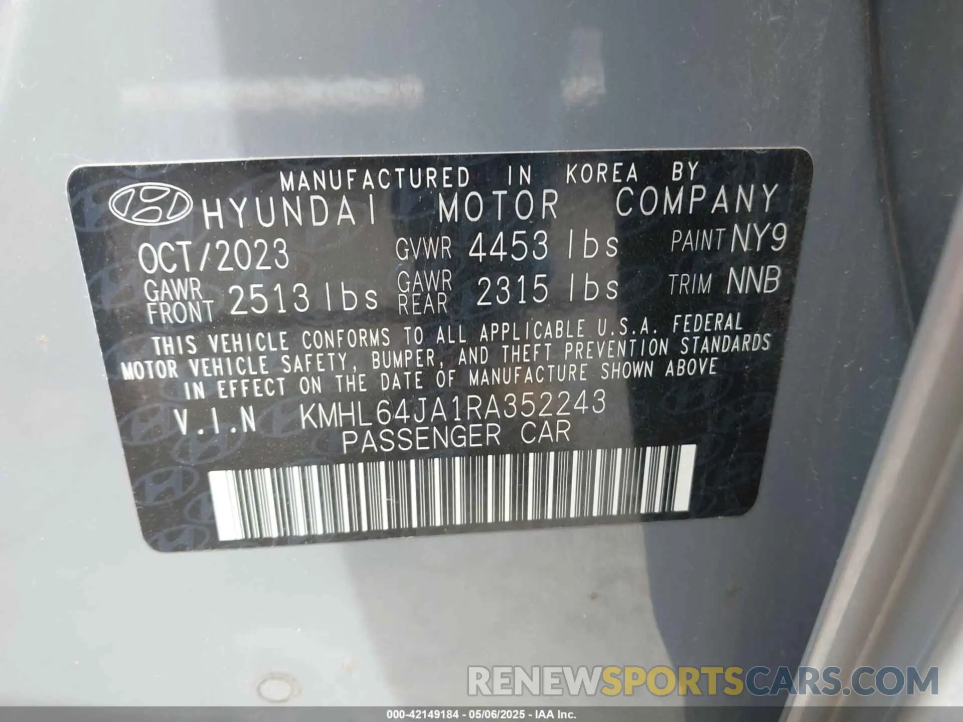 9 Photograph of a damaged car KMHL64JA1RA352243 HYUNDAI SONATA 2024