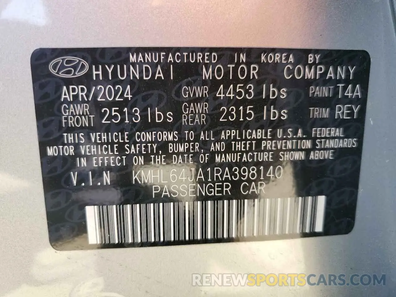 12 Photograph of a damaged car KMHL64JA1RA398140 HYUNDAI SONATA 2024