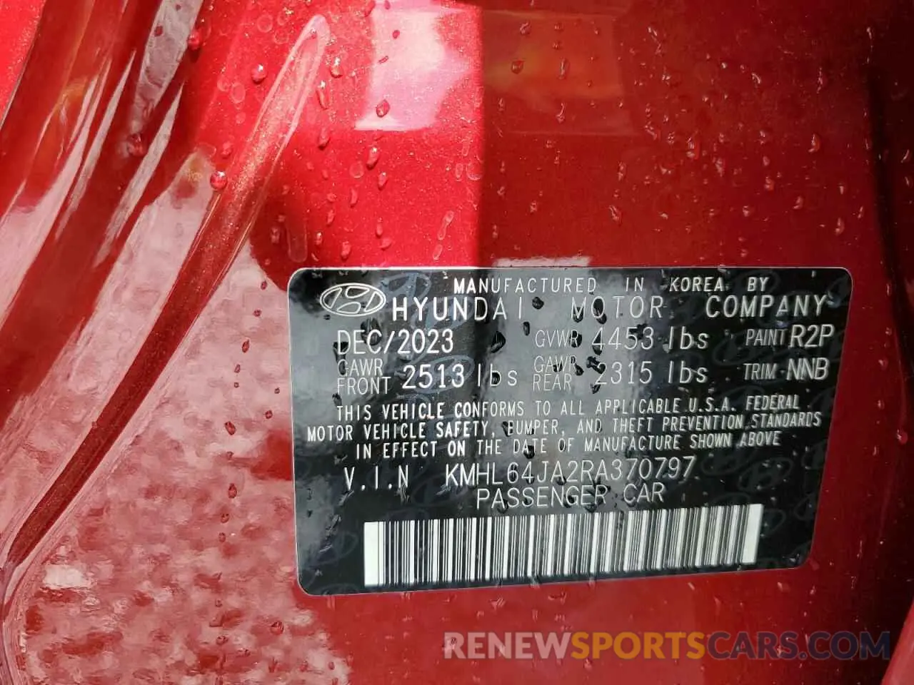 12 Photograph of a damaged car KMHL64JA2RA370797 HYUNDAI SONATA 2024