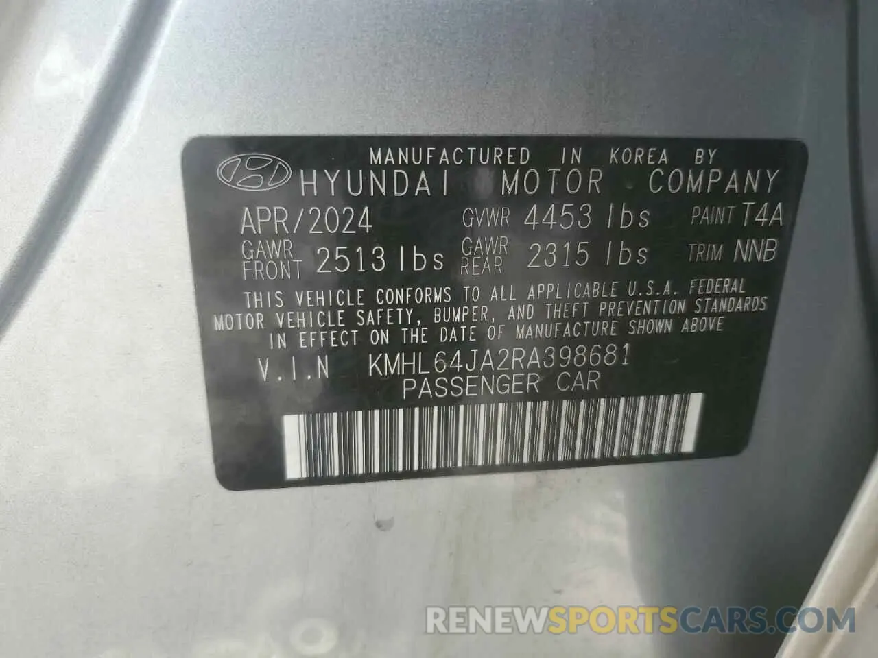 14 Photograph of a damaged car KMHL64JA2RA398681 HYUNDAI SONATA 2024