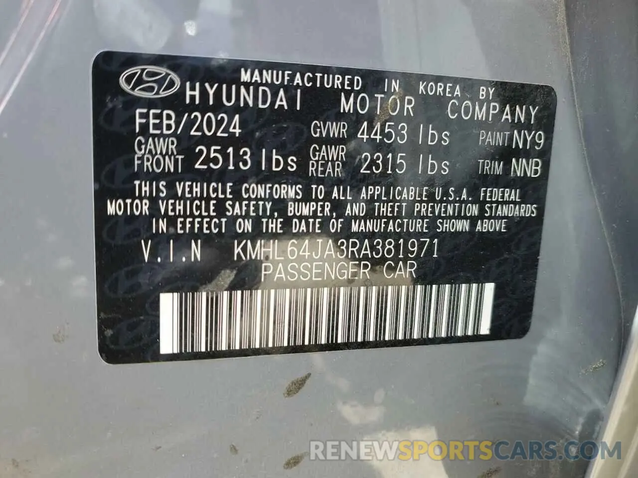 12 Photograph of a damaged car KMHL64JA3RA381971 HYUNDAI SONATA 2024