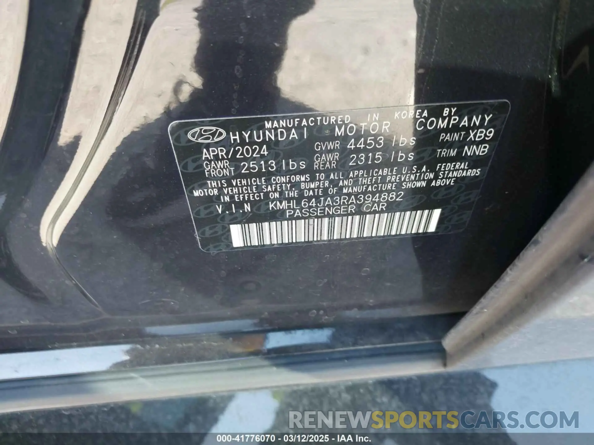 9 Photograph of a damaged car KMHL64JA3RA394882 HYUNDAI SONATA 2024