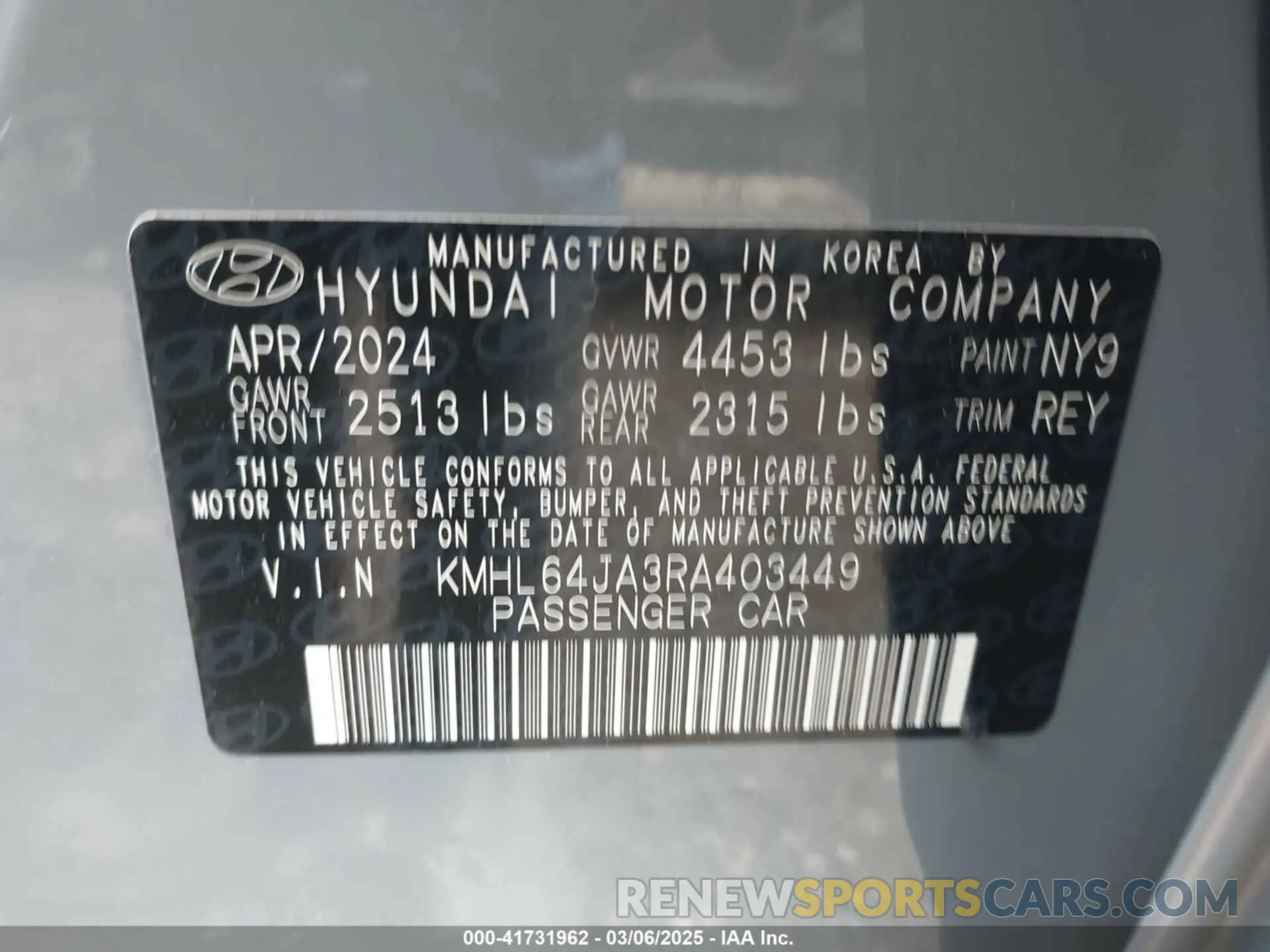 9 Photograph of a damaged car KMHL64JA3RA403449 HYUNDAI SONATA 2024