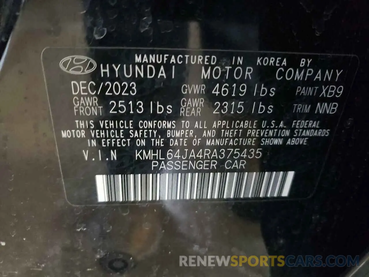 12 Photograph of a damaged car KMHL64JA4RA375435 HYUNDAI SONATA 2024