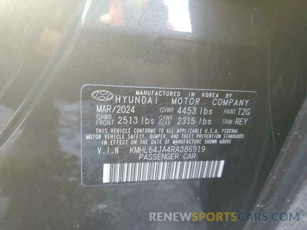 13 Photograph of a damaged car KMHL64JA4RA386919 HYUNDAI SONATA 2024