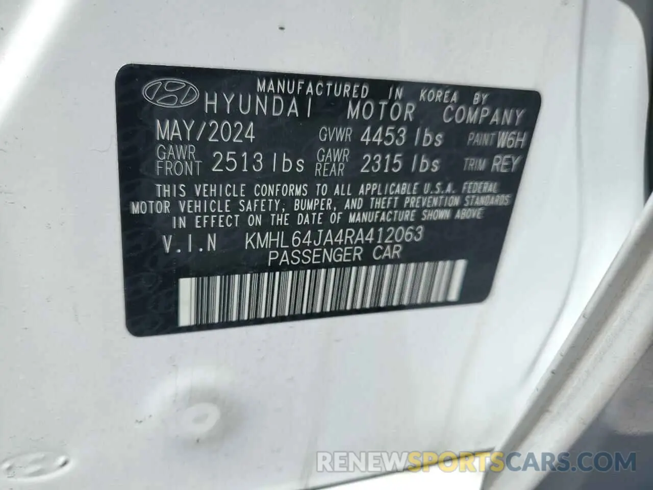 12 Photograph of a damaged car KMHL64JA4RA412063 HYUNDAI SONATA 2024