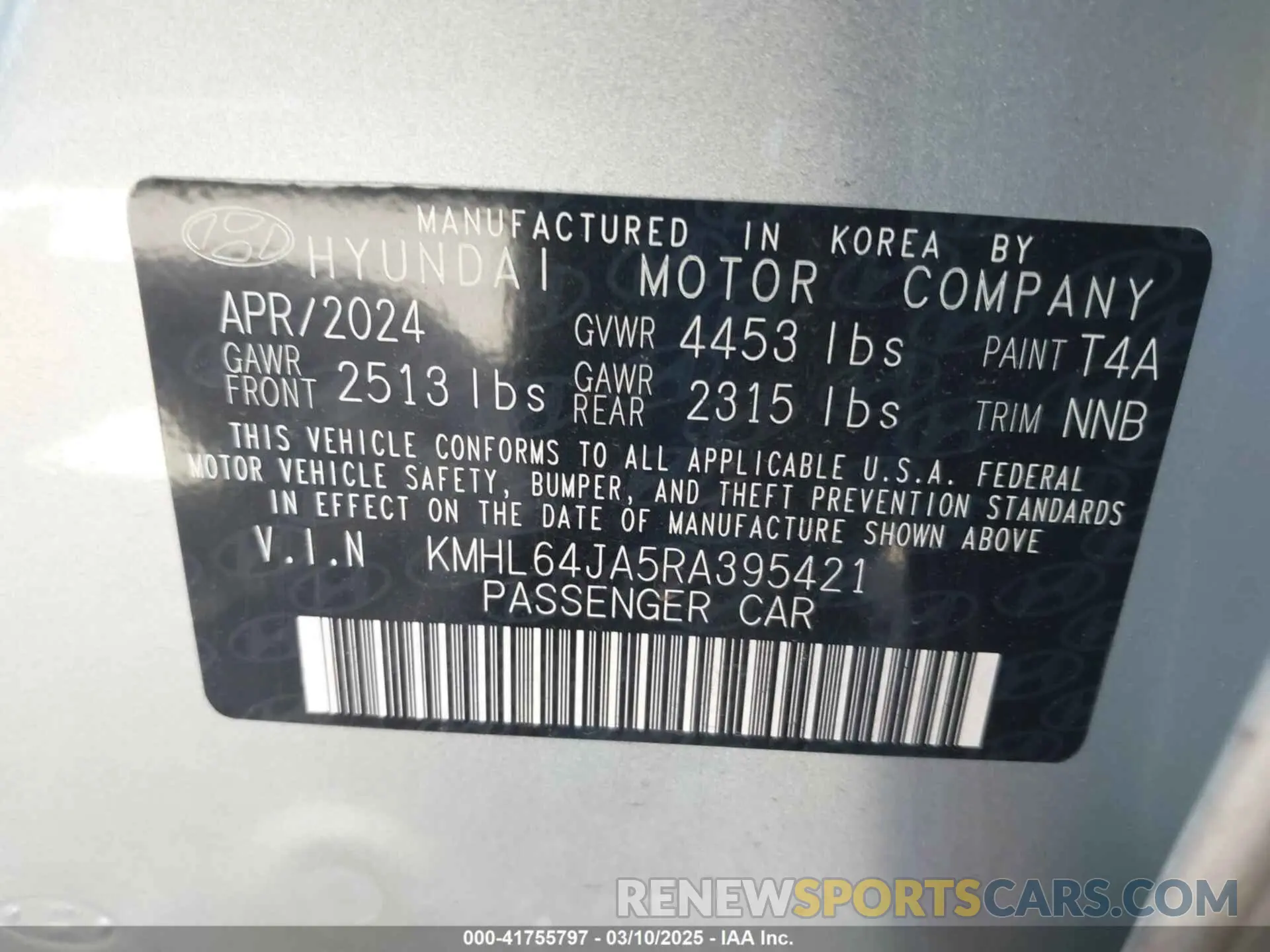 9 Photograph of a damaged car KMHL64JA5RA395421 HYUNDAI SONATA 2024