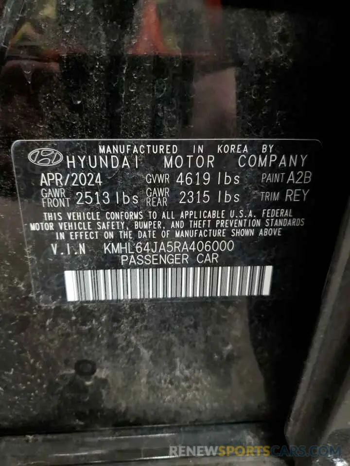 13 Photograph of a damaged car KMHL64JA5RA406000 HYUNDAI SONATA 2024